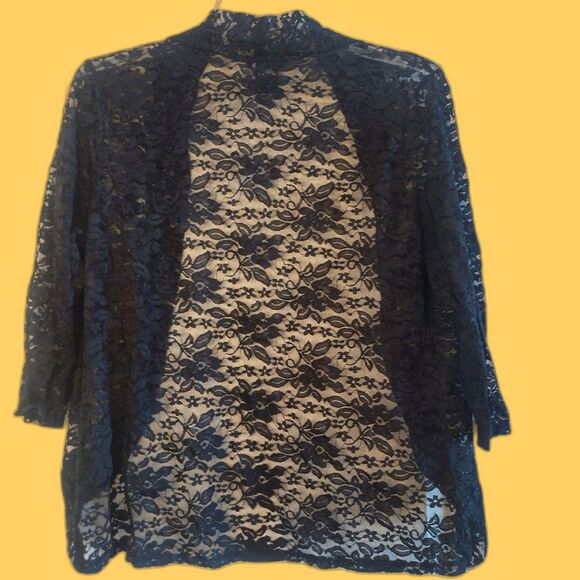 Vintage Deb Black Lace Cardigan 2XL Shawl Collar Whimsigoth Dark Feminine Grunge - Picture 2 of 5